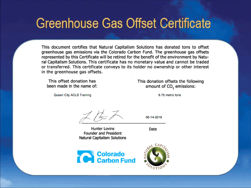 Carbon neutral certificate, QUEEN CITY ACLS
